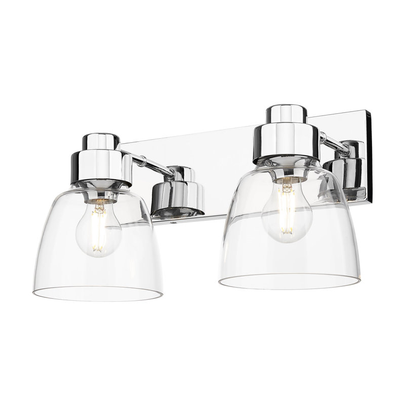 Ensemble de meuble-lavabo 2 lumières avec abat-jour en verre transparent Remy, Chrome