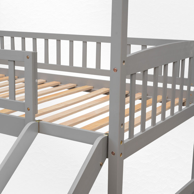 Twin Size Low Loft Bed With Slide, Gray