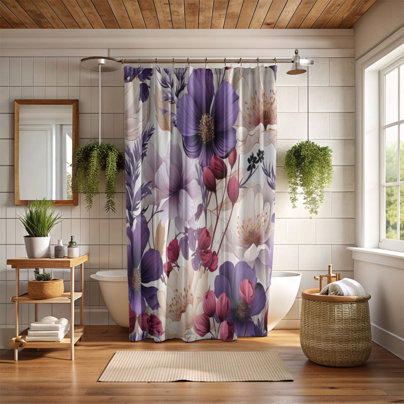 Violet Spray - Premium Shower Curtain, 74"H x 71"W