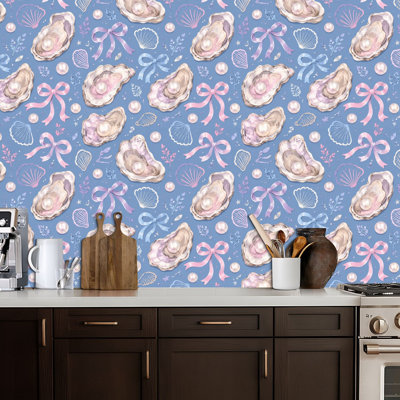 Papier peint adhésif peler et coller, perles d'huîtres peintes à la main, arcs roses, papier de contact amovible et adhésif mural pour armoires de cuisine de chambre à coucher, 24 po x 118 po