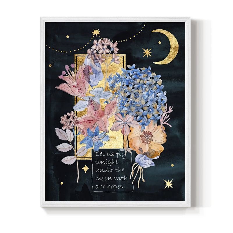 Moonlight Flowers I, reproduction encadrée - bois massif, H 30 po x l 24 po, Blanc