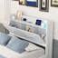 Lit double moderne avec tête de lit avec prises de courant, lit extensible avec lit gigogne simple et trois tiroirs de rangement-118370361-118370362