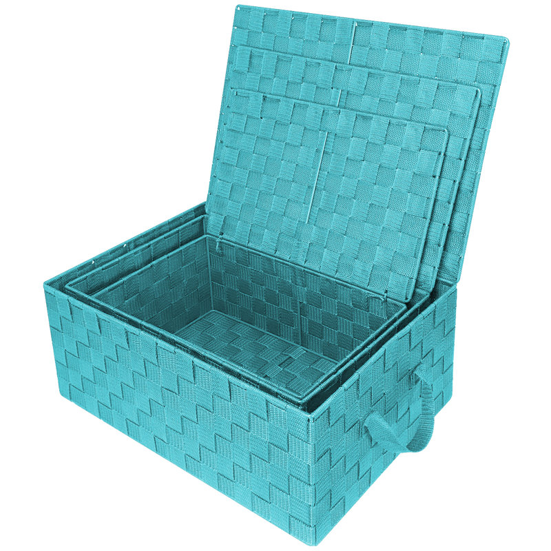 Sorbus Stackable Woven Basket with Lid and Carry Handles 3 Pack in Aqua