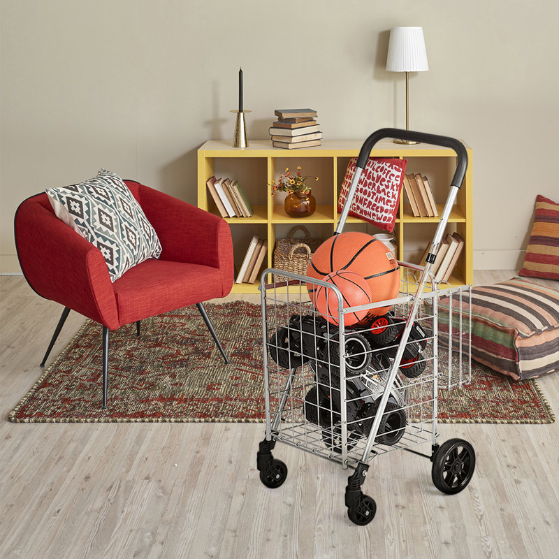 Folding Shopping Cart Portable Utility Cart Double Basket Grocery Utility Cart