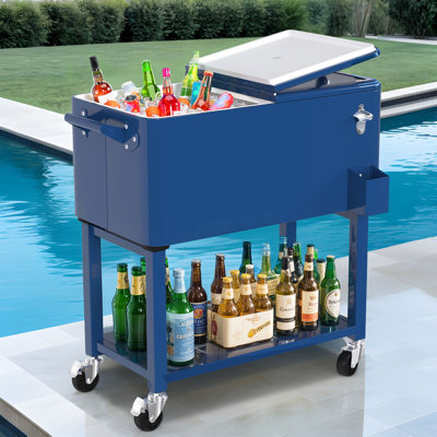 80 Quartz Outdoor Portable Cooler Cart with Stainless Steel Ice Scoop and Bottle Opener