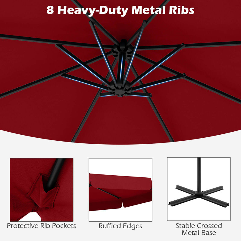 Parasol suspendu en porte-à-faux 10 pi, Rouge