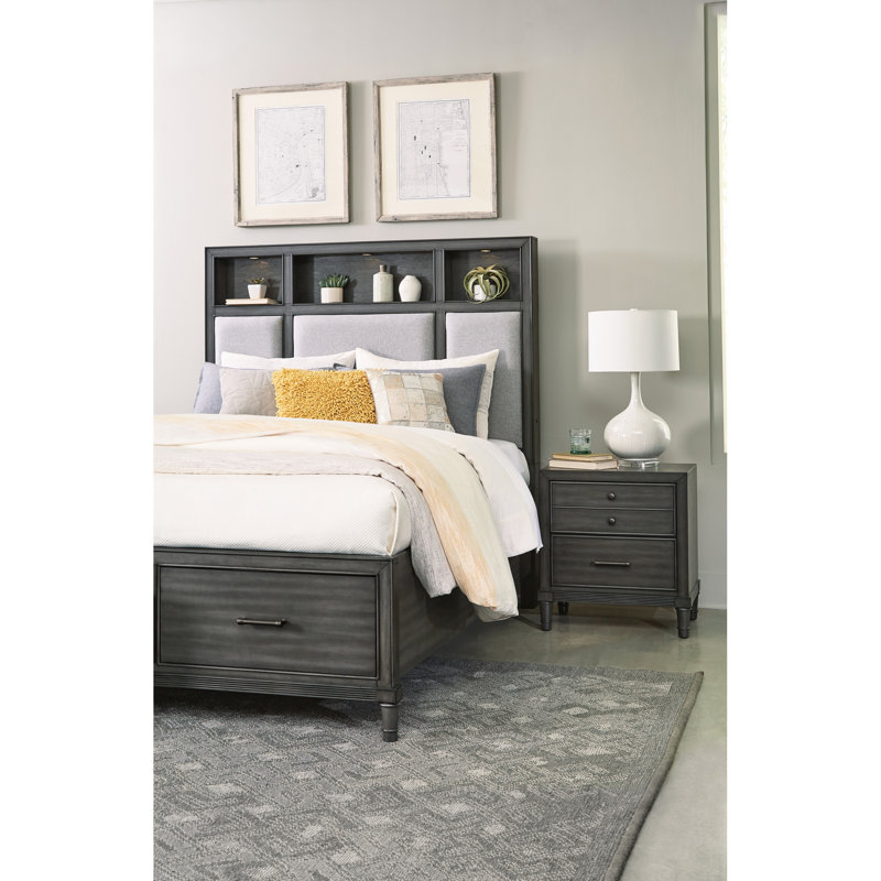 2 table de chevet grise pour chambre à coucher transitionnelle avec tiroirs -