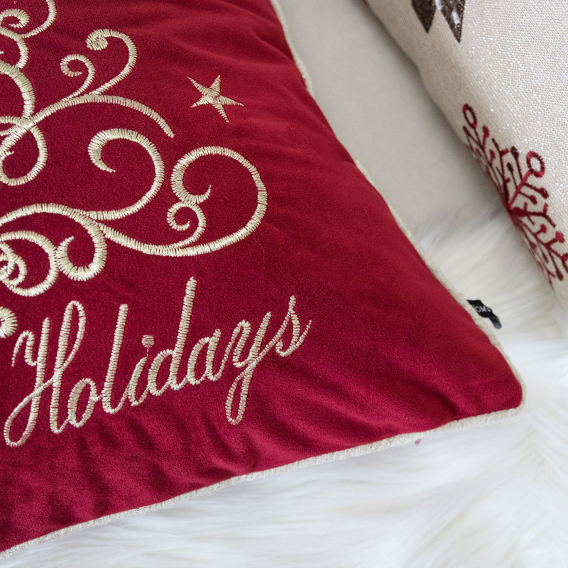 Holidays Fancy Embroidered Velvet Throw Pillow