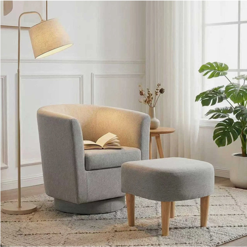  Fauteuil demi-tonneau pivotant avec repose-pieds Sharolynn, Lin gris
