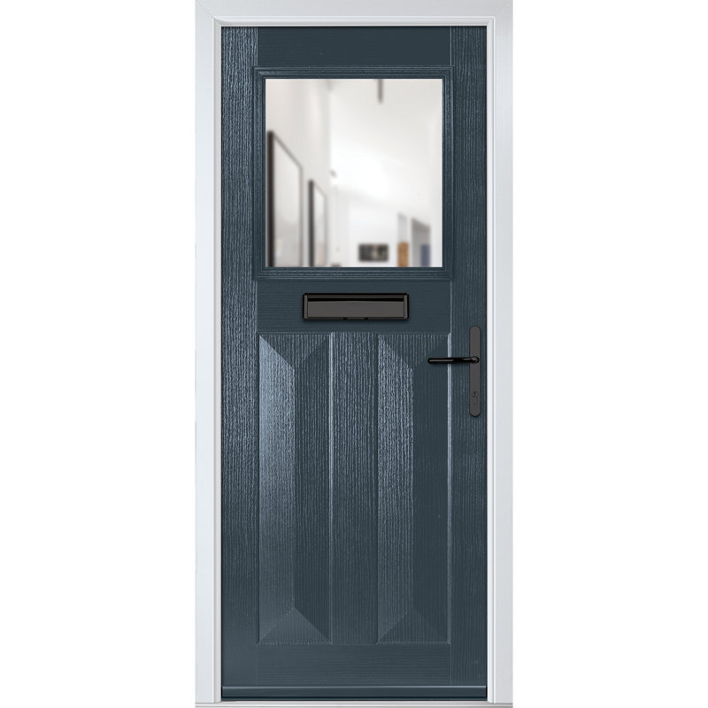 Crystal GRP Front door Eaton Slate Grey 920mm x 2090mm Open in Left hand Clear Glass, 89mm x 209mm, Anthracite Grey, Left