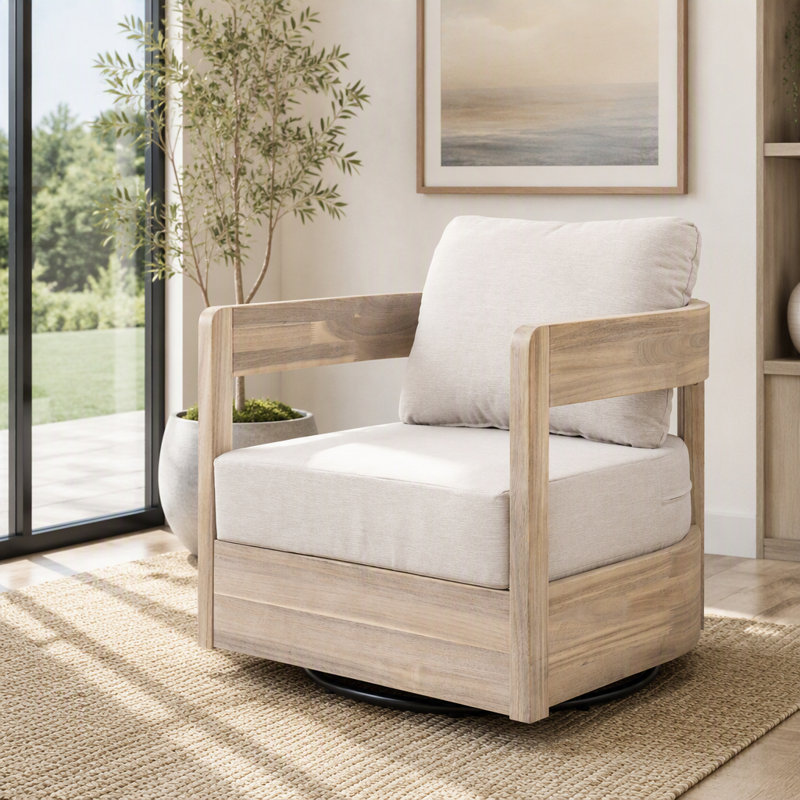Fauteuil club d'extérieur pivotant en bois, Light White
