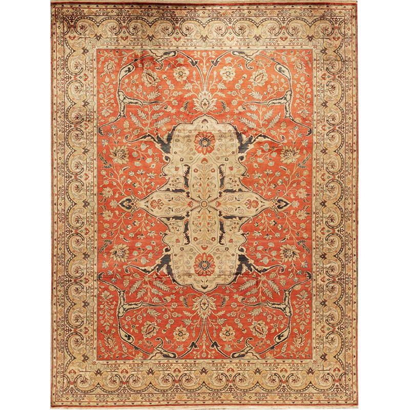 Tapis rouille et ivoire de haute qualité noué à la main