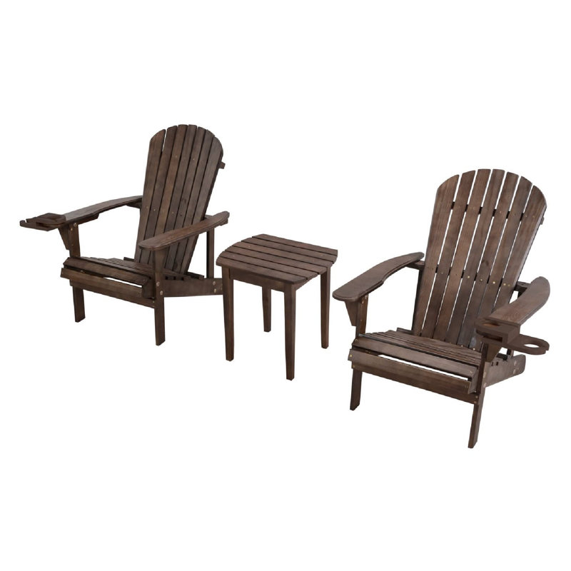 Catasauqua Pine Outdoor Adirondack Chair With Table, Brown