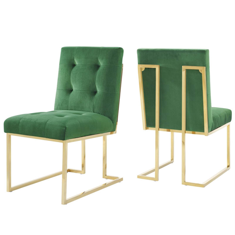 Chaise d'appoint en velours Privy, Émeraude, 2, Gold