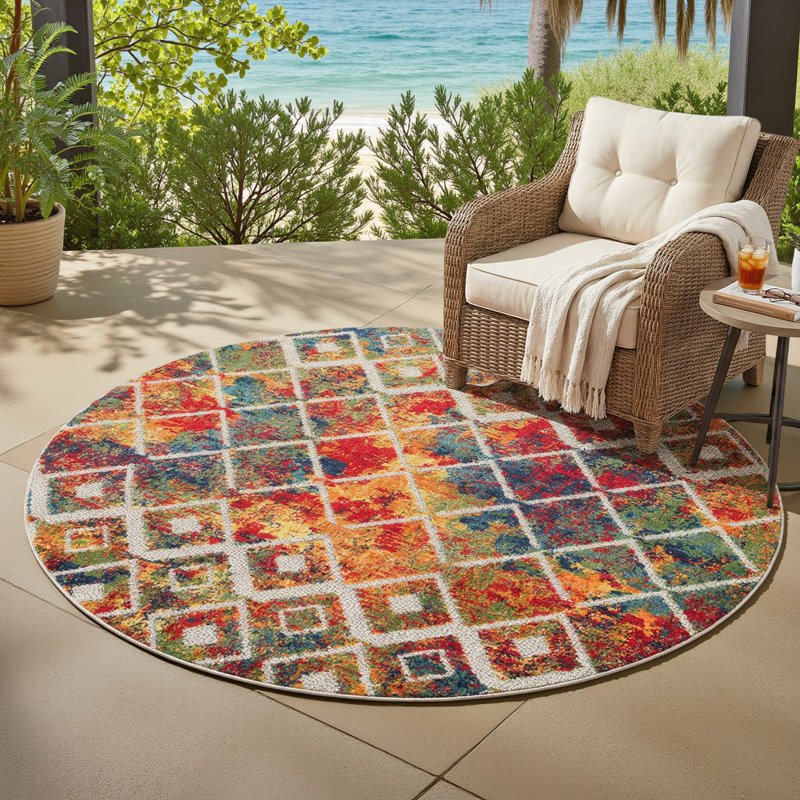 Jacoria Multicolor Indoor/Outdoor High-Low Performance Area Rug, Round 7'6"