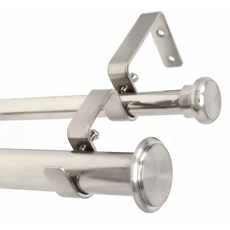 Tringle à rideaux double à boutons plats Couey, Blanc, H 1 po x l 84 po x P 1 po