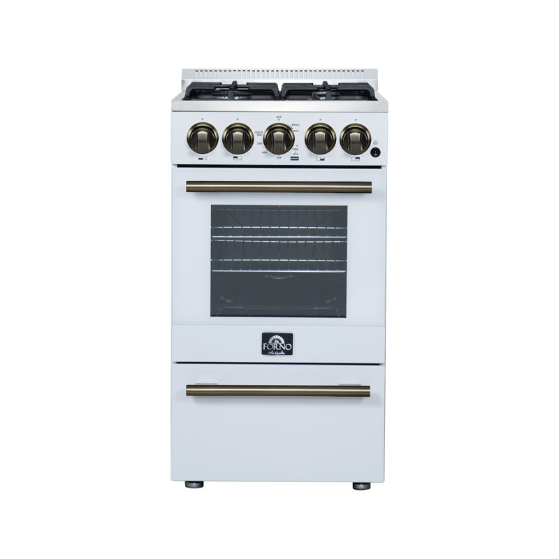 Lamazze 20 Inch Gas Range in White, 4 Sealed Burners, 21,200 BTU, 2.05 cu. ft. Oven, White