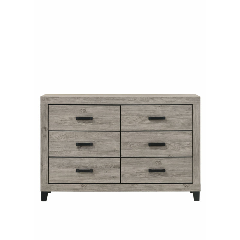Commode en bois avec glissière latérale en métal, commode de chambre avec 6 tiroirs de rangement