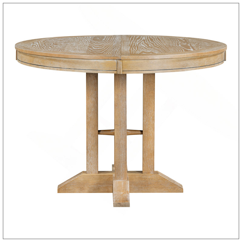 Table de salle à manger extensible Farmhouse Table ronde pour cuisine, salle à manger (bois naturel délavé)