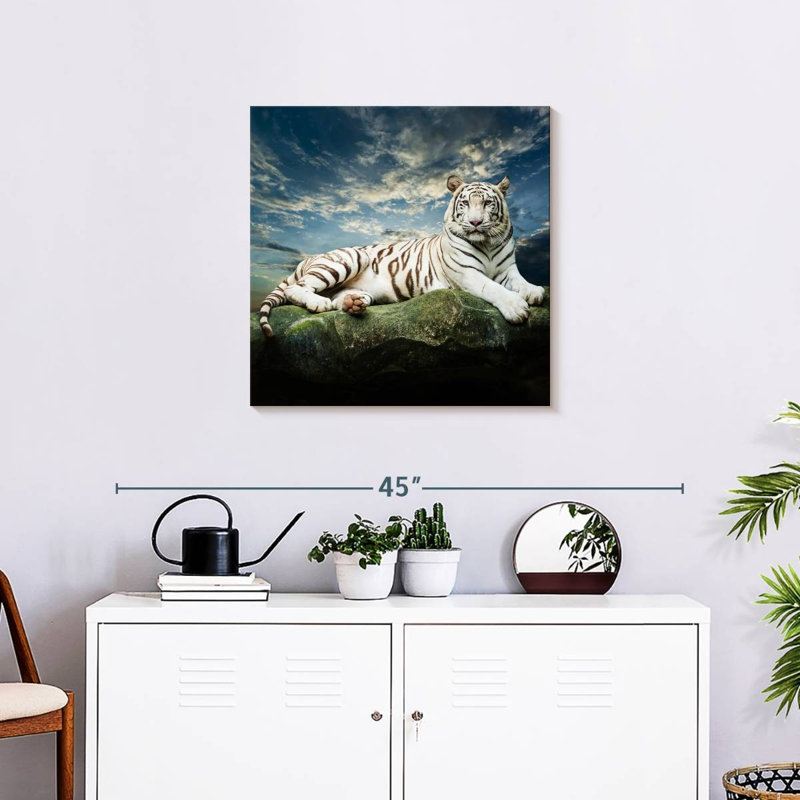Brampt Lounging White Tiger, 24" H x 24" W