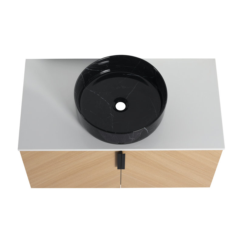 Meuble-lavabo de salle de bain avec lavabo en céramique et dalle de pierre artificielle