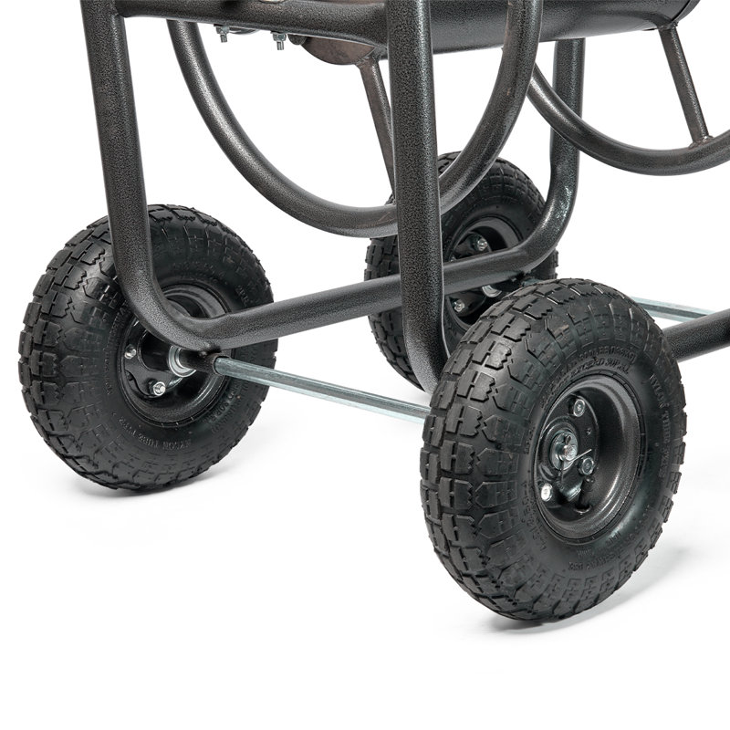 Heavy Duty Black Metal Garden Hose Reel Cart with Pneumatic Wheels