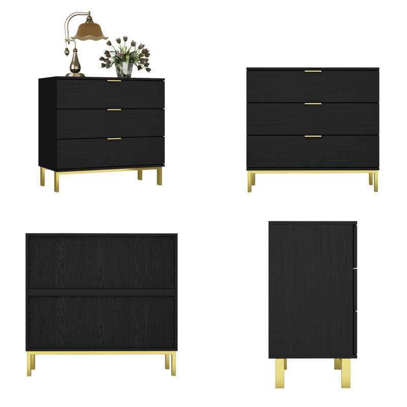 Spurlin 31.5" W 3-Drawer Dresser, Black