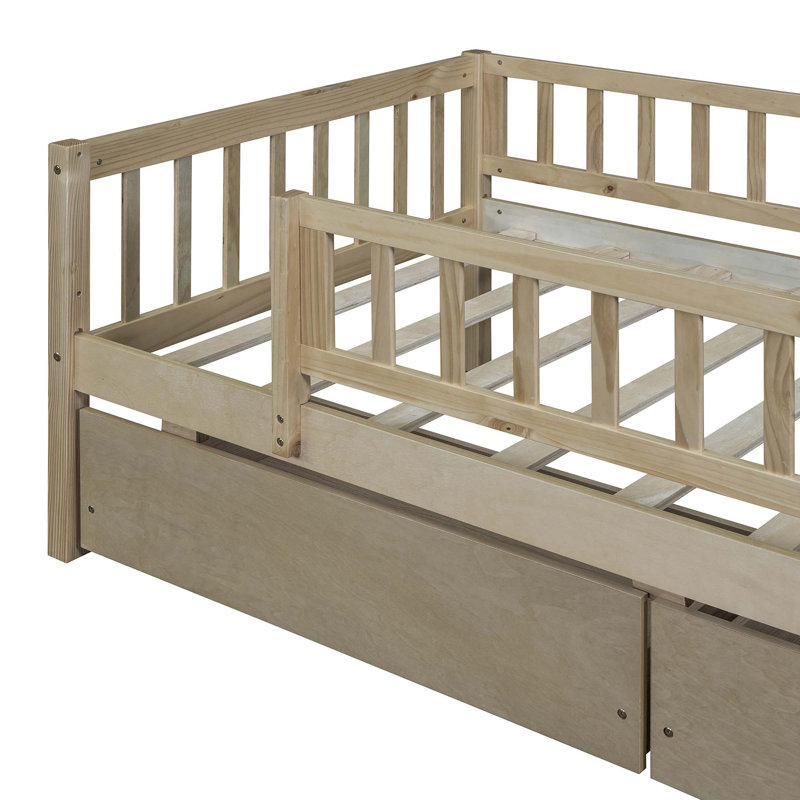 Kids Daybed Wood Bed with Two Drawers, Twin, Natural