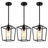 1-Light Black Lantern Pendant With Glass Shade