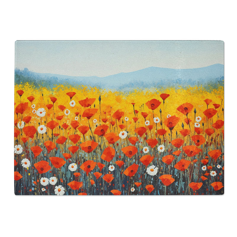 Poppy Field Minimalism  Glass Chopping Board