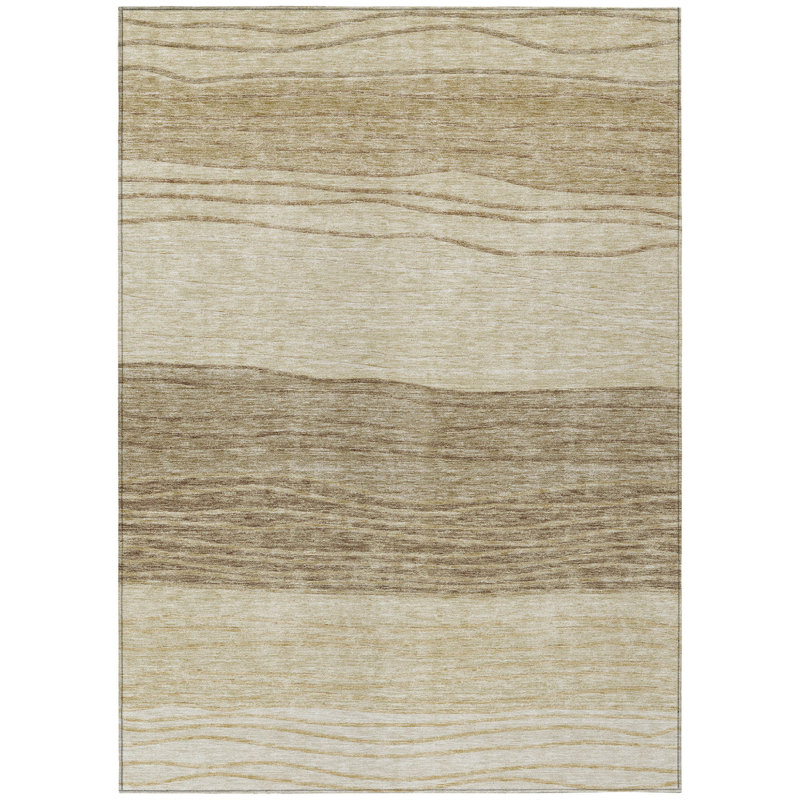 Tapis intérieur lavable rayé brun et taupe 8 pi x 10 pi beige