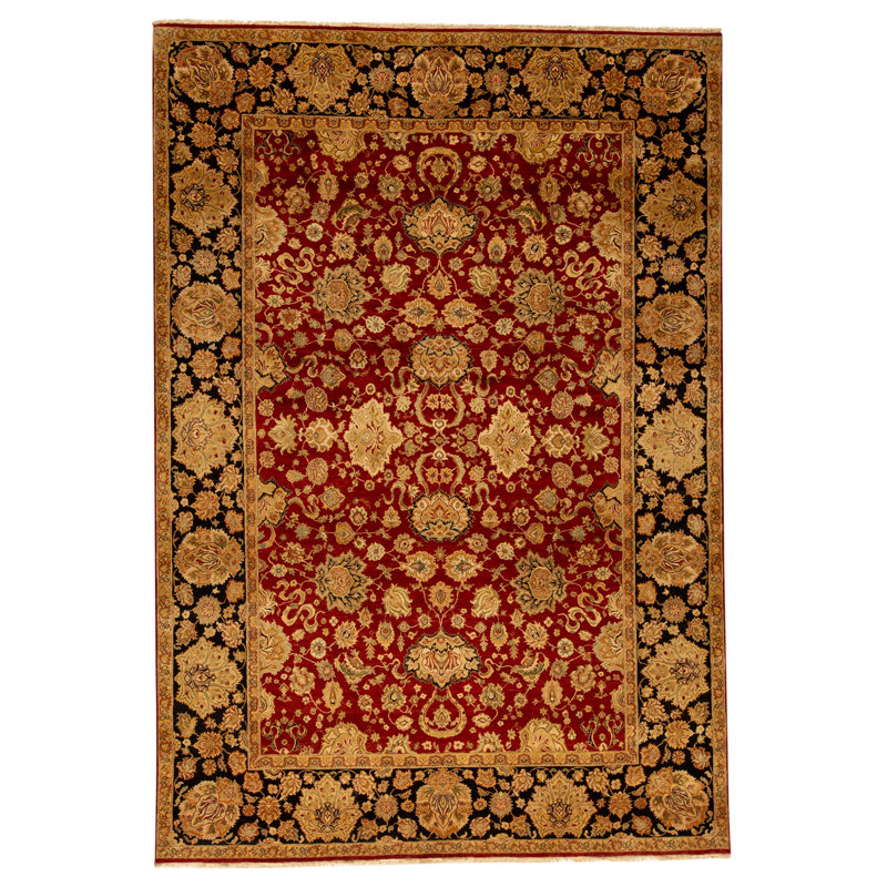 Tapis rouge et noir noué à la main de haute qualité