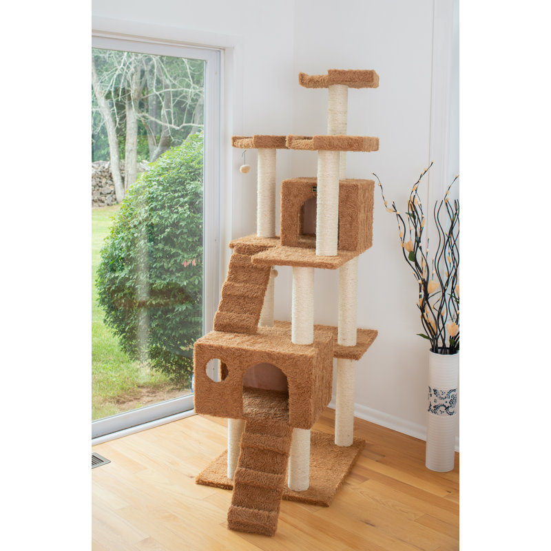 Ochre Brown Multi-Level Sisal Cat Tree with Faux Fur
