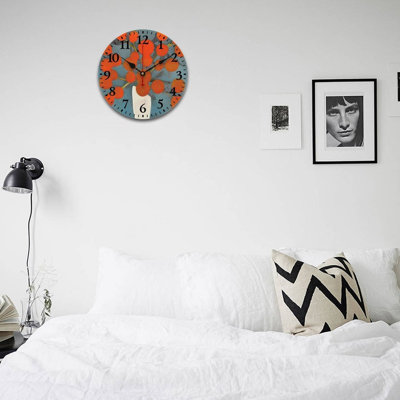 Teal 12 x 12 in Wall Clock Decorative, Abstract Orange Berry
