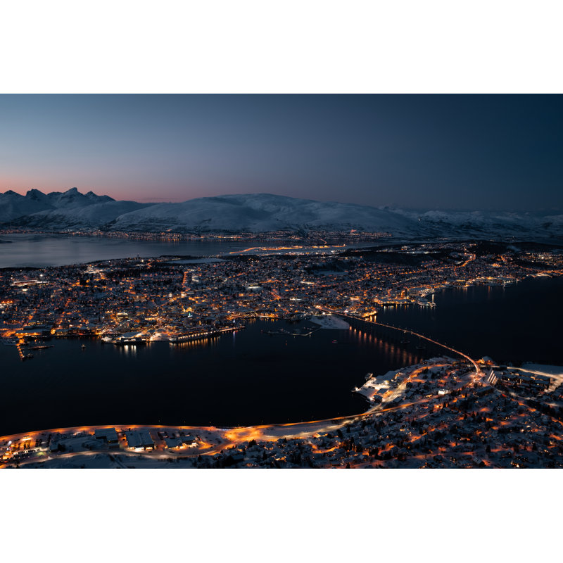 TromsÃ£Â¸ Cityscape At Night by Nektarstock - Wrapped Canvas Print, 30cm H x 46cm W