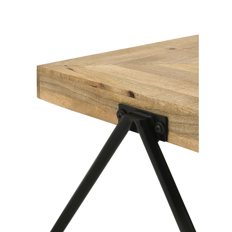 Table basse rectangulaire en bois de manguier massif avec finition naturelle, pieds en métal et ambiance organique, pieds de finition 18,5h x 30w 26d, 30 pouces de large pour les salons