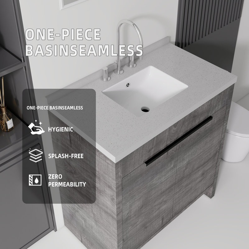 Meuble-lavabo autoportant avec lavabo, Gris foncé, 36"
