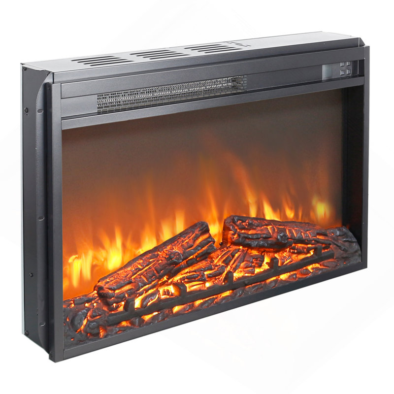 Foyer électrique encastrable 26 po, radiateur ultra-mince avec ensemble de bûches et flamme réaliste, télécommande avec minuterie, protection contre la surchauffe