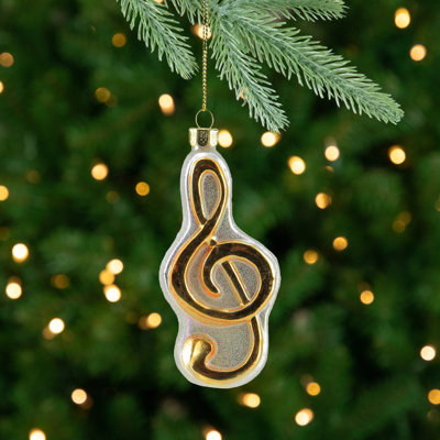 Royal Symphony 4" Gold and Glittered White Treble Clef Music Note Christmas Ornament