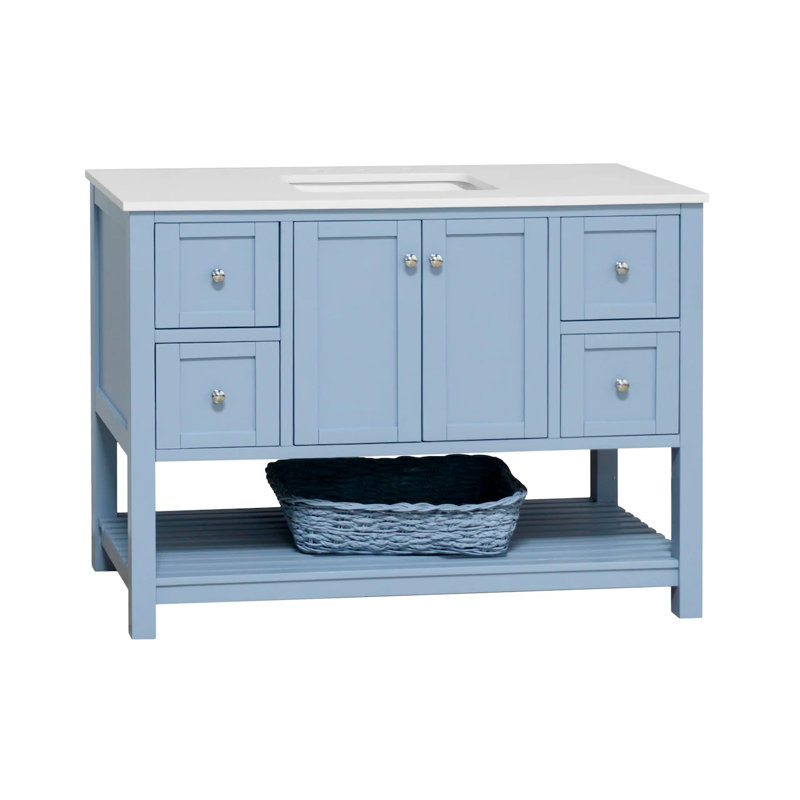 Binne 48'' Single Bathroom Vanity with Top, Powder Blue, Engineered White