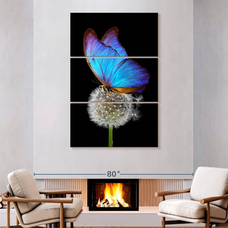 Brampt Blue Morpho On Dandelion, 74" H x 48" W