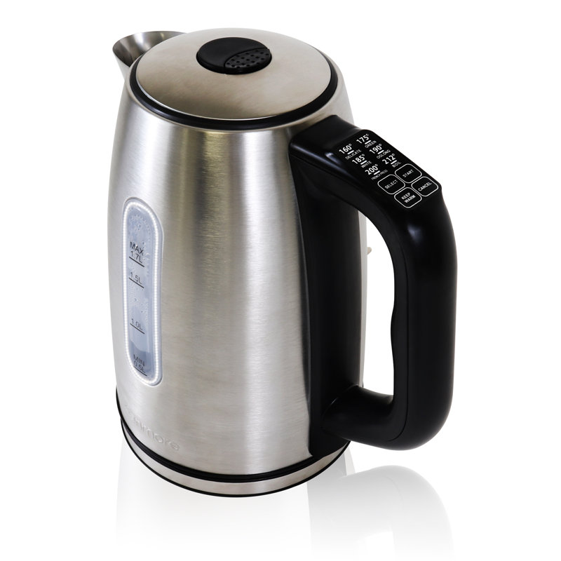 Bouilloire électrique sans fil 1,7 L avec 6 températures préréglées Kenmore, acier inoxydable
