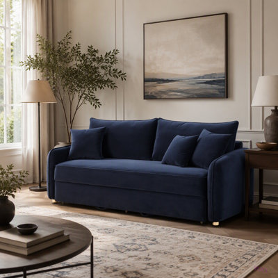Canapé d'angle convertible en velours avec 3 coussins décoratifs