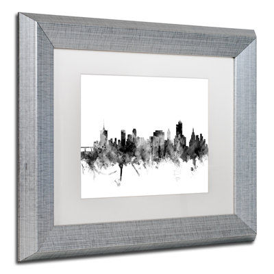 «Tulsa Oklahoma Skyline BW», impression encadrée