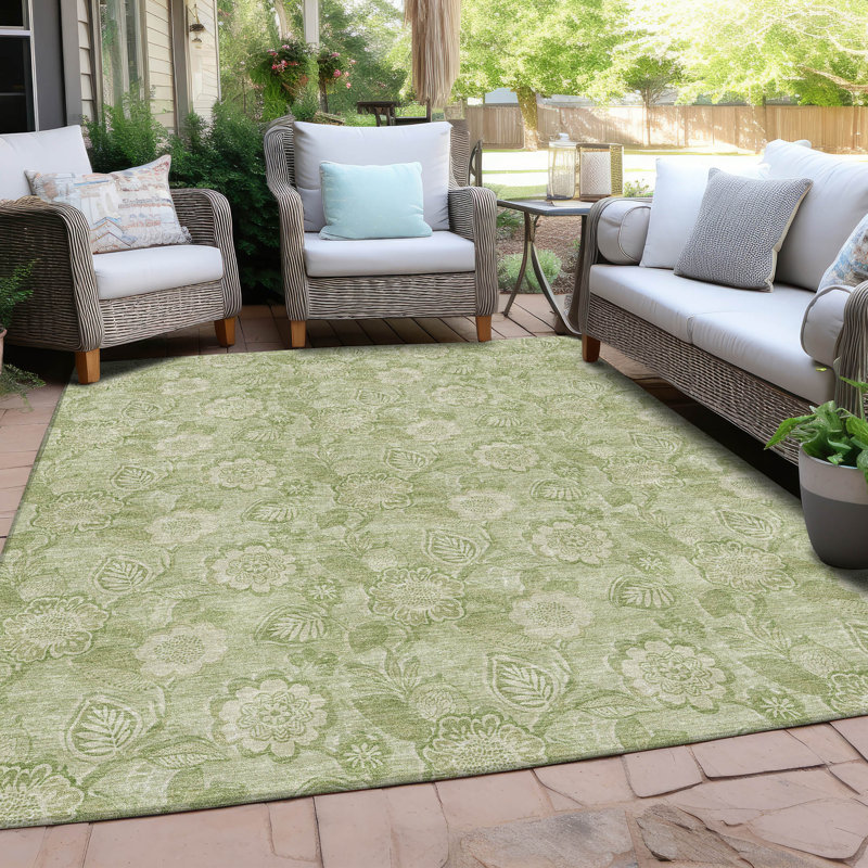 Machine Washable Indoor/Outdoor Xhevrie Sage Rug, Rectangle 8' x 10'