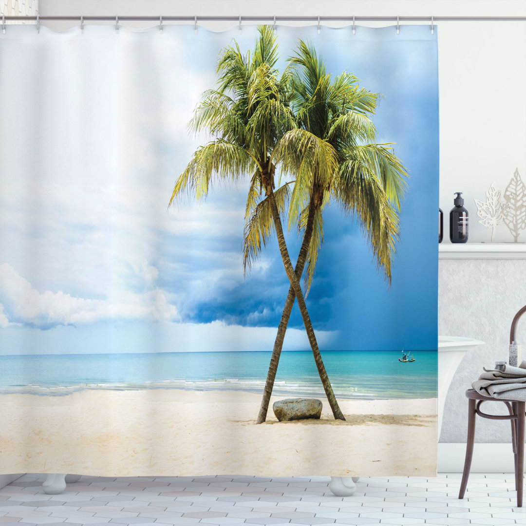 Tropical Beach Palm Trees Rock Shower Curtain Set East Urban Home 