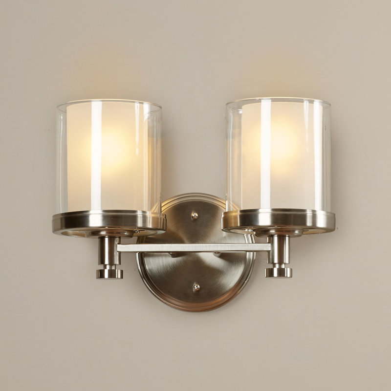 Éclairage pour meuble-lavabo à 2 lumières à intensité réglable Tussey, Nickel brossé / extérieur transparent avec inté