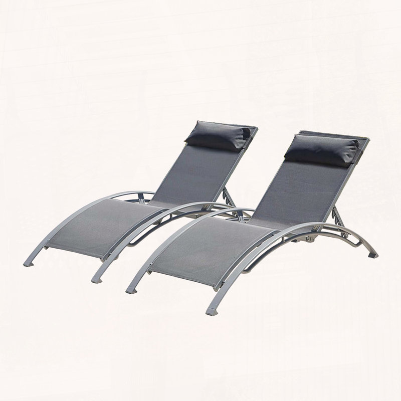 Ensemble de 2 chaises longues de piscine inclinables à 5 positions, Gris foncé