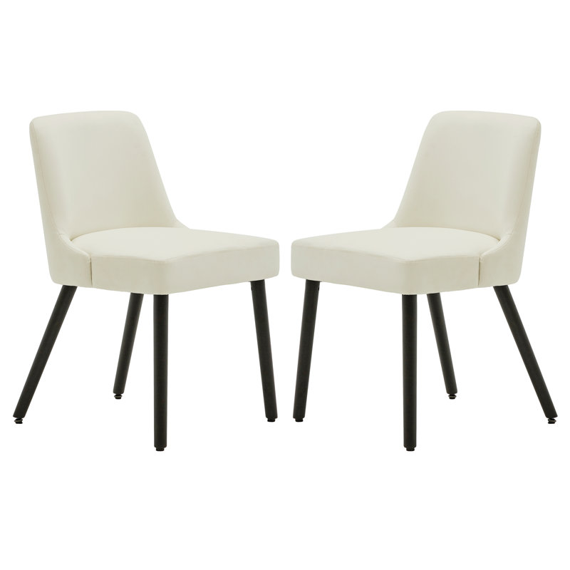 Morden Solid Back Side Chair, Upholstered Kitchen Dining Chair, PU Leather, Cream/White