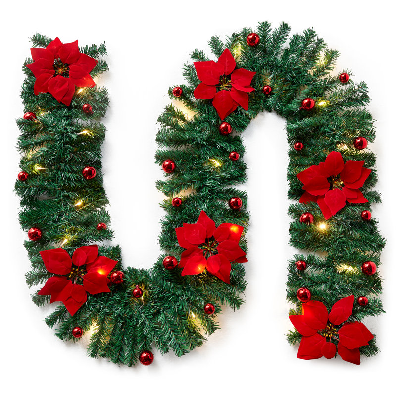 270cm Lighted Faux Mixed Assortment Garland with Lights, Red